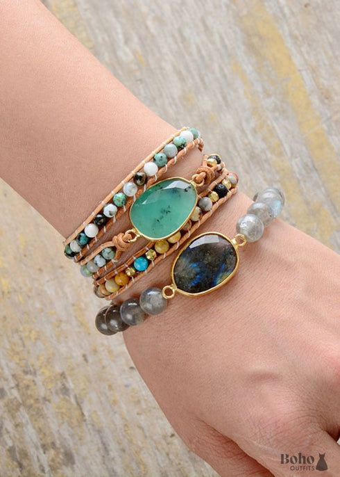 Pulsera Boho, Pulsera Elástica, Labradorita