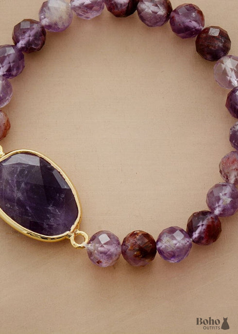 Boho Bracelet, Stretchy Bracelet, Purple Phantom and Amethyst