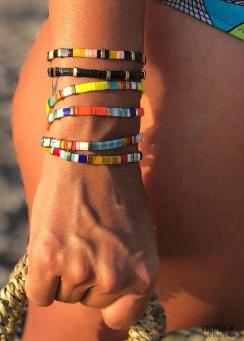 Pulsera Boho, Pulsera Tila Bead, Colorida