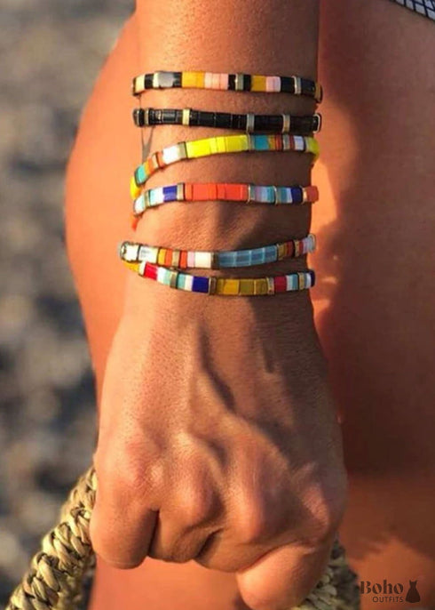 Pulsera Boho, Pulsera Tila Bead, Colorida