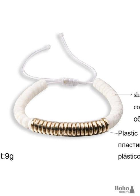 Pulsera Boho, Concha de Colores Blanca, Azul y Dorada