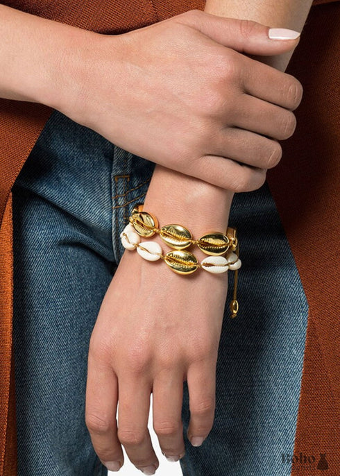 Boho Bracelet, White Gold Puka Shell Bracelet, Sea