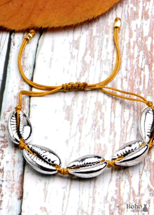 Boho Bracelet, White Gold Puka Shell Bracelet, Sea