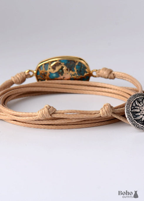Pulsera Boho, Pulsera Envuelta, Turquesa Azul