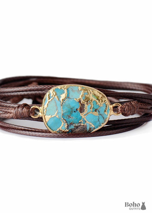 Pulsera Boho, Pulsera Envuelta, Turquesa Azul