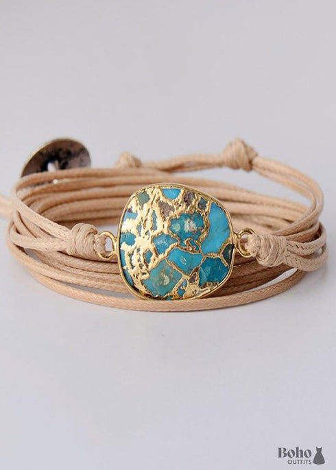 Pulsera Boho, Pulsera Envuelta, Turquesa Azul
