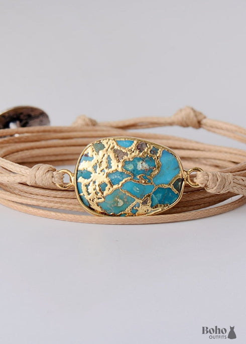Pulsera Boho, Pulsera Envuelta, Turquesa Azul