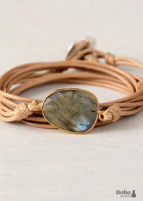 Pulsera Boho, Pulsera de Cuerda Envuelta de Labradorita