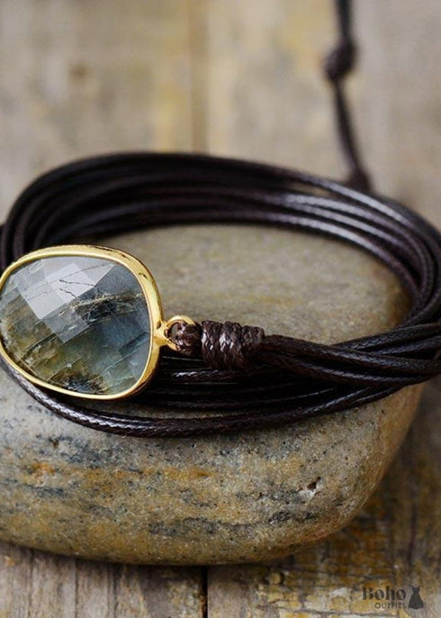 Pulsera Boho, Pulsera de Cuerda Envuelta de Labradorita