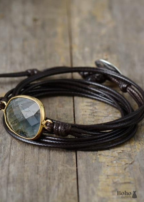 Pulsera Boho, Pulsera de Cuerda Envuelta de Labradorita