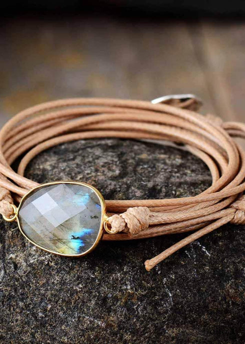 Pulsera Boho, Pulsera de Cuerda Envuelta de Labradorita
