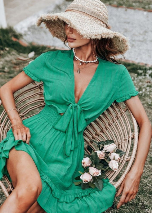 Boho Bright Green Mini Dress Debra