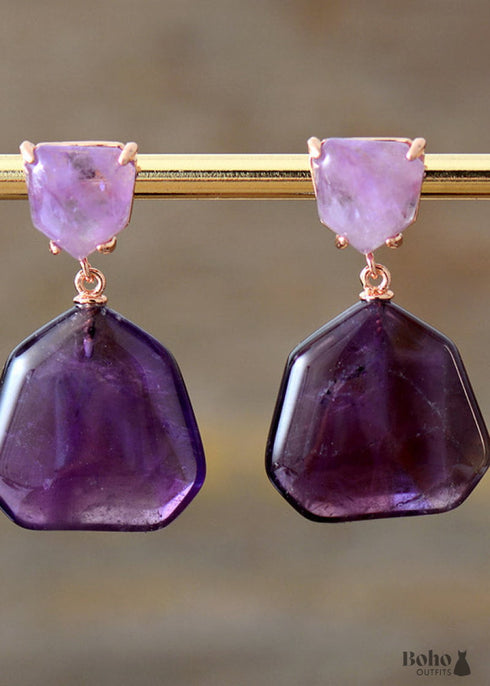 Pendientes bohemios, pendientes colgantes, amatista, ojo de tigre