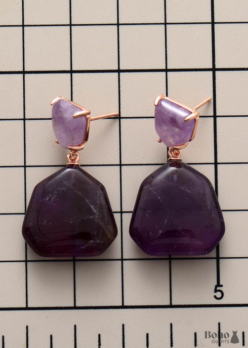 Pendientes bohemios, pendientes colgantes, amatista, ojo de tigre