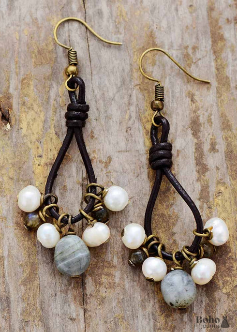 Pendientes bohemios, pendientes colgantes, perla bohemia negra