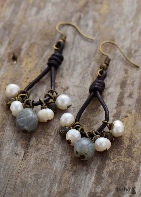 Pendientes bohemios, pendientes colgantes, perla bohemia negra
