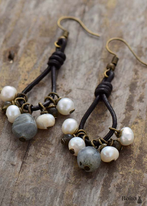 Pendientes bohemios, pendientes colgantes, perla bohemia negra