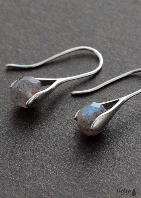 Pendientes bohemios, pendientes colgantes, labradorita negra