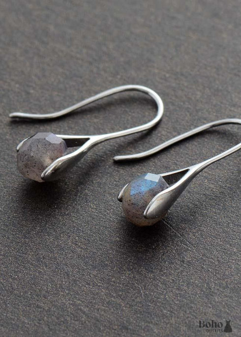 Pendientes bohemios, pendientes colgantes, labradorita negra