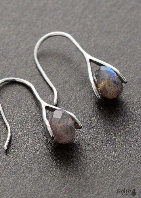 Pendientes bohemios, pendientes colgantes, labradorita negra