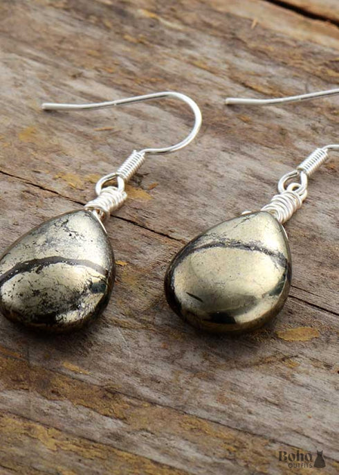 Boho Earrings, Dangle Earrings, Black Pyrite