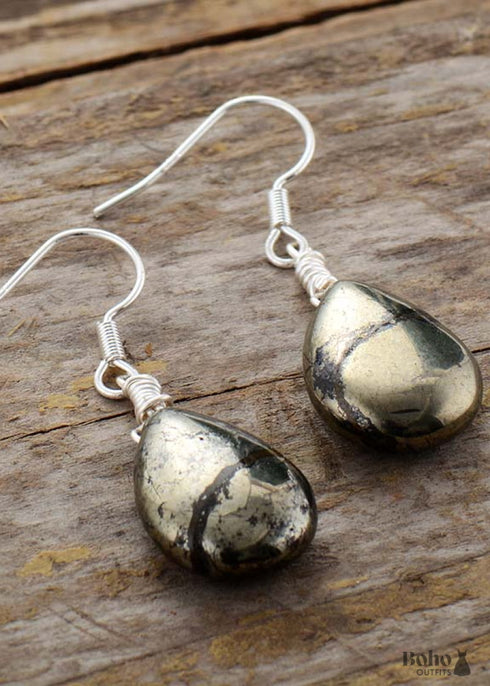 Boho Earrings, Dangle Earrings, Black Pyrite