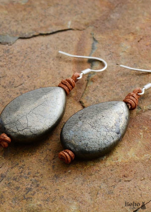 Boho Earrings, Dangle Earrings, Black Pyrite Rope