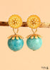 Pendientes bohemios, pendientes colgantes, flor de oro y amazonita azul