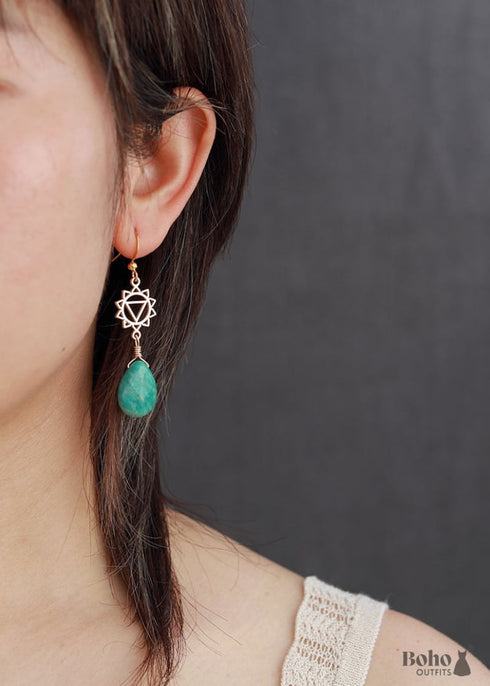 Pendientes bohemios, pendientes colgantes, amazonita azul, Illuminati