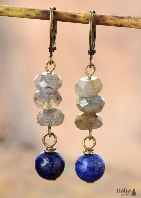 Pendientes bohemios, pendientes colgantes, amazonita azul