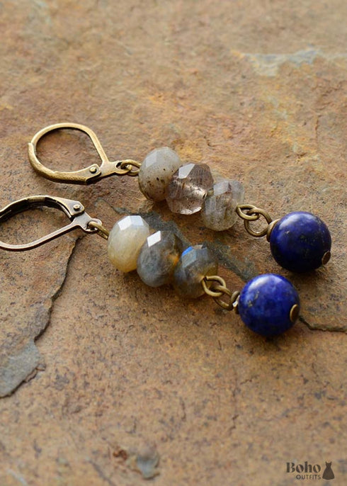 Pendientes bohemios, pendientes colgantes, amazonita azul
