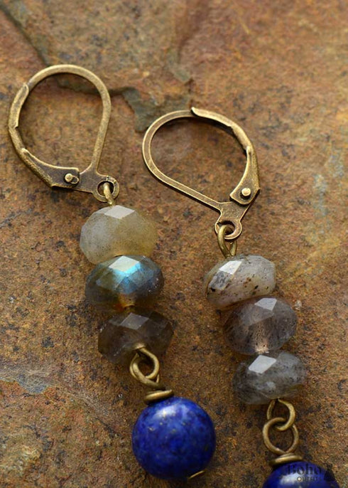 Pendientes bohemios, pendientes colgantes, amazonita azul