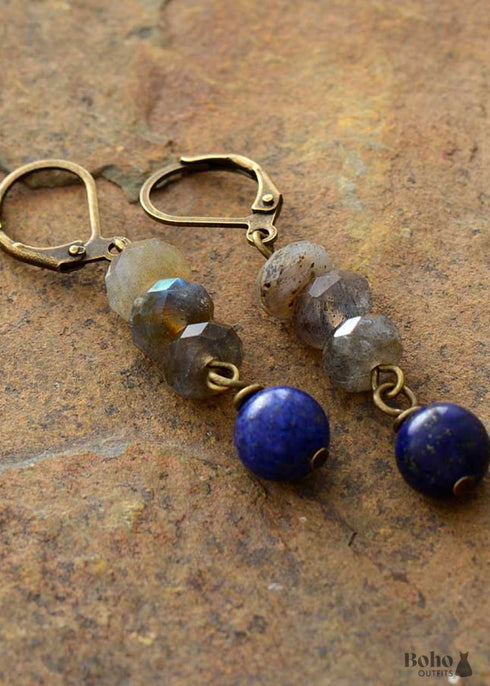 Pendientes bohemios, pendientes colgantes, amazonita azul