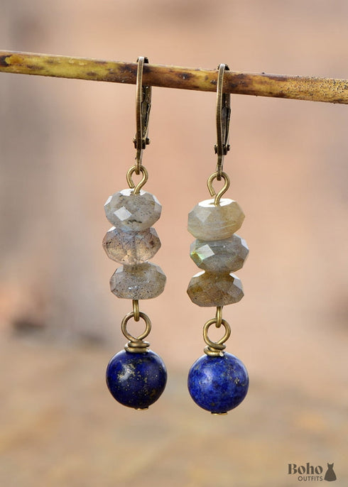 Pendientes bohemios, pendientes colgantes, amazonita azul