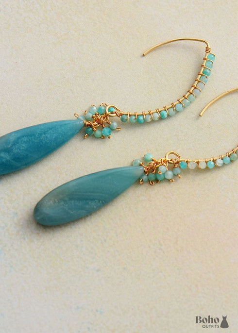 Pendientes Boho, Pendientes Colgantes, Amazonita Azul, Vive Diferente