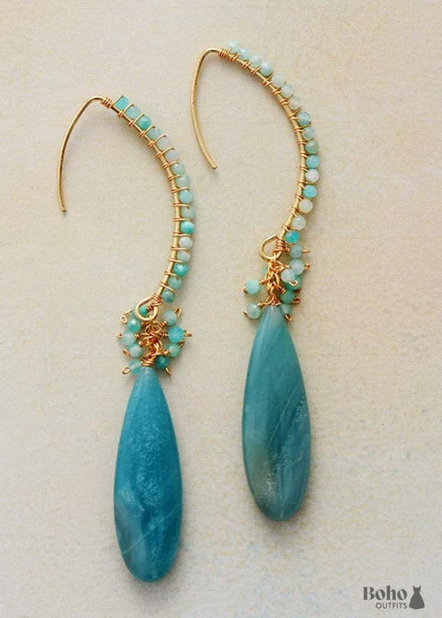 Pendientes Boho, Pendientes Colgantes, Amazonita Azul, Vive Diferente