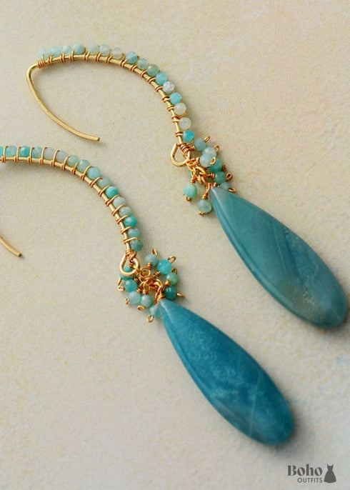 Pendientes Boho, Pendientes Colgantes, Amazonita Azul, Vive Diferente