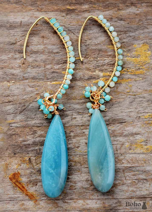 Pendientes Boho, Pendientes Colgantes, Amazonita Azul, Vive Diferente