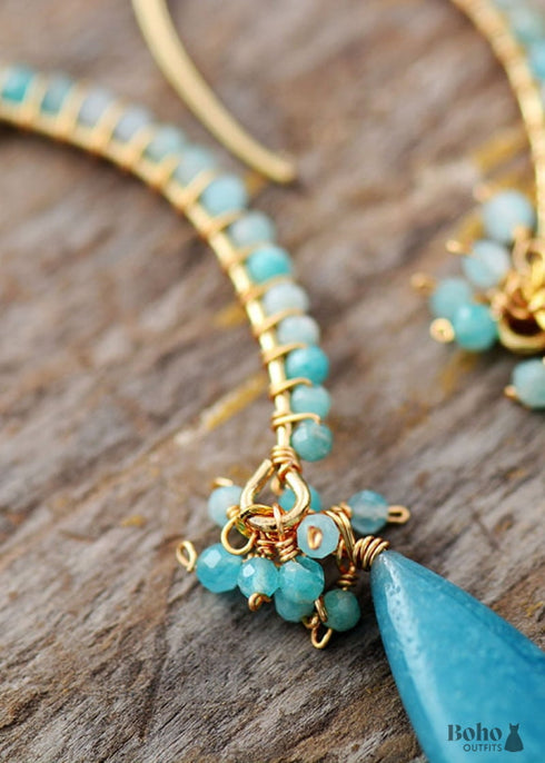 Pendientes Boho, Pendientes Colgantes, Amazonita Azul, Vive Diferente