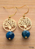 Pendientes bohemios, pendientes colgantes, árbol de la vida dorado con apatita azul