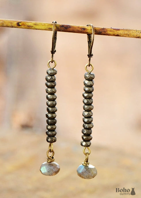 Pendientes bohemios, pendientes colgantes, labradorita azul y negra