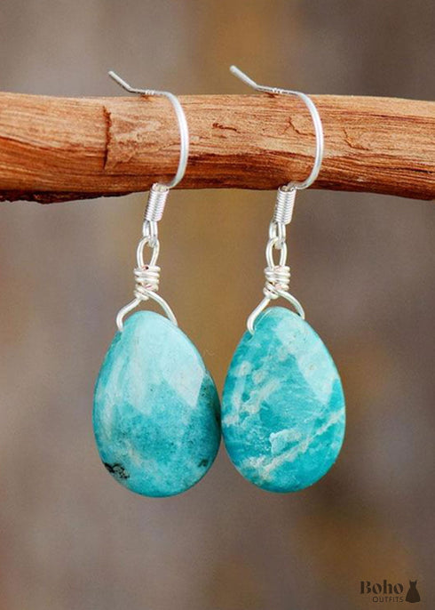 Boho Earrings, Dangle Earrings, Blue Faceted Amazonite