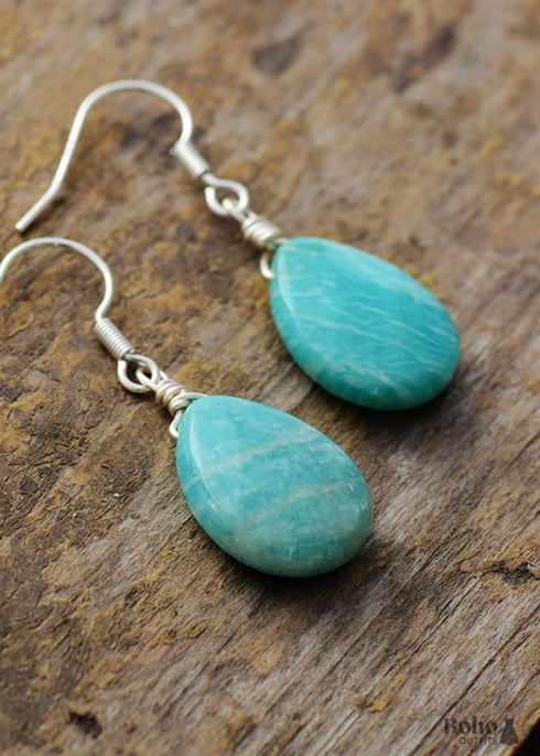 Boho Earrings, Dangle Earrings, Blue Faceted Amazonite