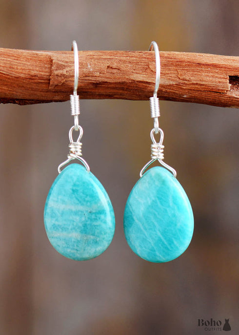 Boho Earrings, Dangle Earrings, Blue Faceted Amazonite