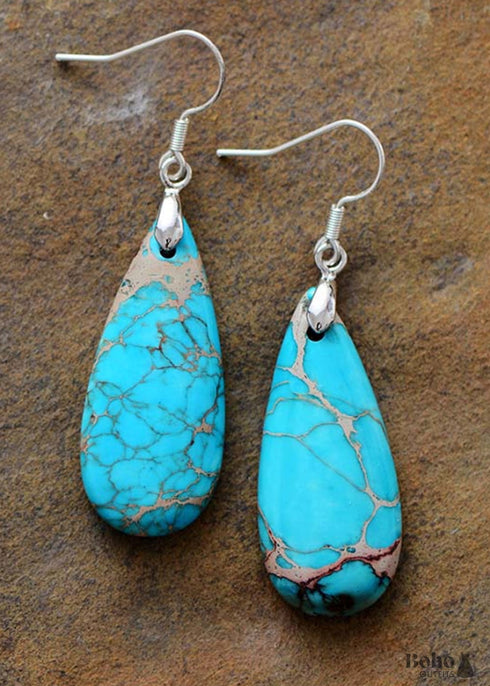 Pendientes bohemios, pendientes colgantes, jaspe imperial azul
