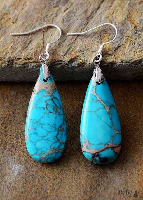 Pendientes bohemios, pendientes colgantes, jaspe imperial azul