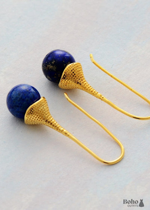 Pendientes bohemios, pendientes colgantes, lapislázuli azul y ojo de tigre