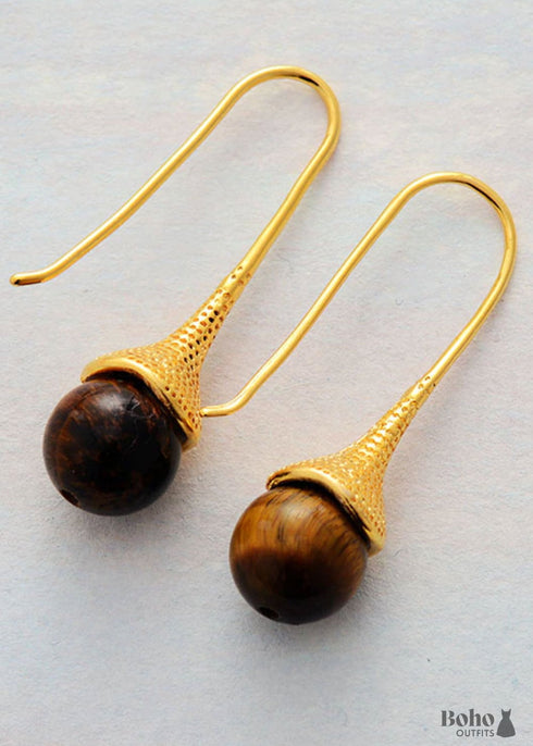 Pendientes bohemios, pendientes colgantes, lapislázuli azul y ojo de tigre