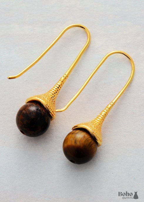 Pendientes bohemios, pendientes colgantes, lapislázuli azul y ojo de tigre