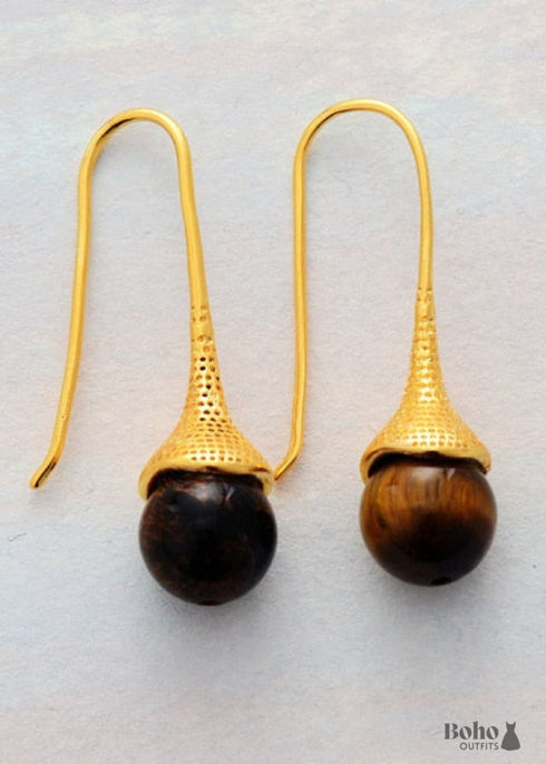 Pendientes bohemios, pendientes colgantes, lapislázuli azul y ojo de tigre